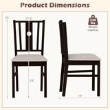 Set of 2 Rubber Wood Kitchen Chairs with Fabric Padded Seat -Coffee