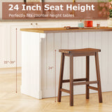 Set of 2 Saddle-Seat Counter Height Stools with Curved Seat and Footrests-Walnut