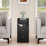 Set of 2 Side End Tables with Charging Station Sofa Couch Tables with Shelf Drawers