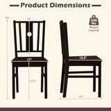 Set of 2 Solid Rubber Wood Kitchen Chairs with Slatted Curved Backrest-Coffee