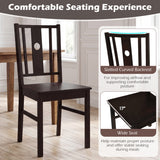 Set of 2 Solid Rubber Wood Kitchen Chairs with Slatted Curved Backrest-Coffee
