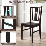 Set of 2 Solid Rubber Wood Kitchen Chairs with Slatted Curved Backrest-Coffee