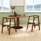 Set of 2 Solid Rubber Wood Dining Room Chairs with Wrap-around Armrest-Walnut