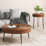 Set of 2 Solid Wood Farmhouse Round Coffee Tables