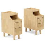 Set of 2 Solid Wood Night Side Table with Pull-out Tray and 2 Storage Drawers