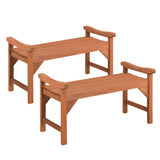 Set of 2 Solid Wood Backless Garden Bench with Support Handles and Curved Slatted Seat for Deck