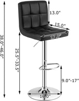 Set of 2 Square Swivel Adjustable PU Leather Bar Stools with Back and Footrest