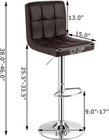 Set of 2 Square Swivel Adjustable PU Leather Bar Stools with Back and Footrest