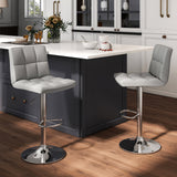 Set of 2 Square Swivel Adjustable PU Leather Bar Stools with Back and Footrest