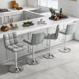 Set of 2 Square Swivel Adjustable PU Leather Bar Stools with Back and Footrest