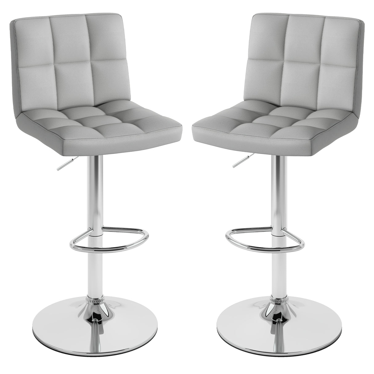 Set of 2 Square Swivel Adjustable PU Leather Bar Stools with Back and Footrest