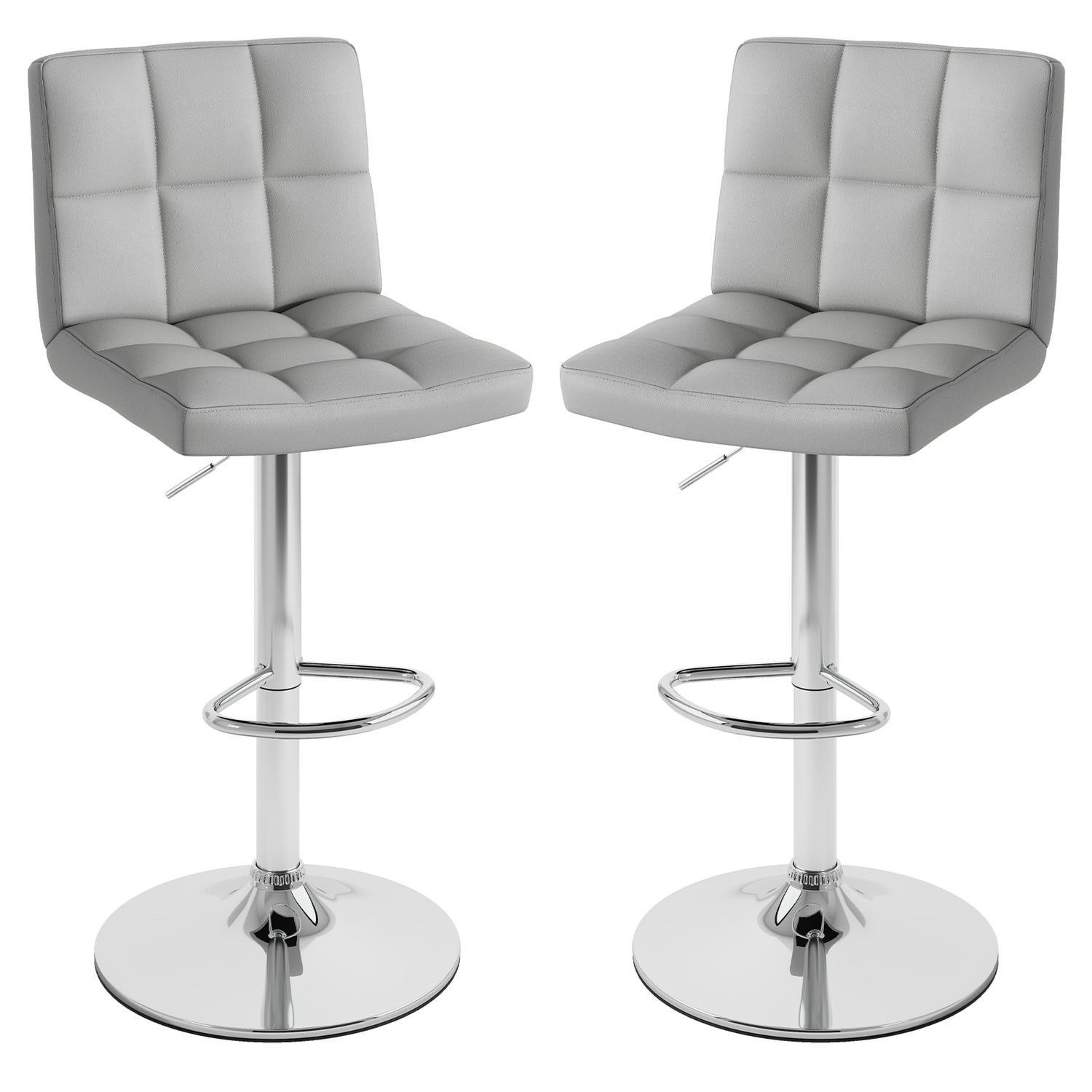 Set of 2 Square Swivel Adjustable PU Leather Bar Stools with Back and Footrest