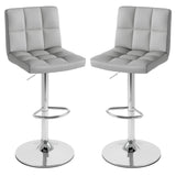 Set of 2 Square Swivel Adjustable PU Leather Bar Stools with Back and Footrest