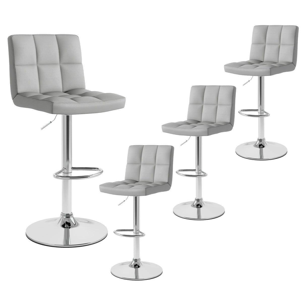 Set of 2 Square Swivel Adjustable PU Leather Bar Stools with Back and Footrest