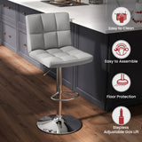 Set of 2 Square Swivel Adjustable PU Leather Bar Stools with Back and Footrest