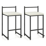 Set of 2 Stackable Counter Height Bar Stools PU Leather Upholstered with Footrest-Black