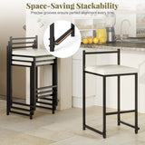 Set of 2 Stackable Counter Height Bar Stools PU Leather Upholstered with Footrest-Black