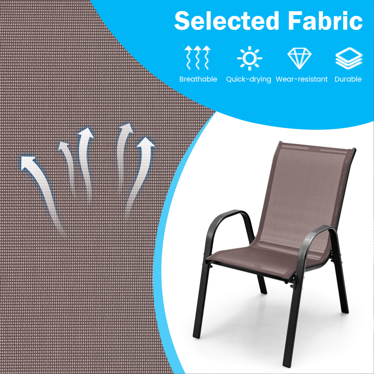 Set of 2 Stackable Patio Dining Chairs Set with Armrest