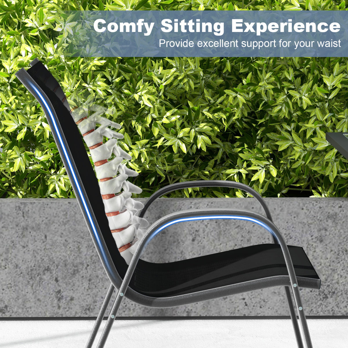 Set of 2 Stackable Patio Dining Chairs Set with Armrest