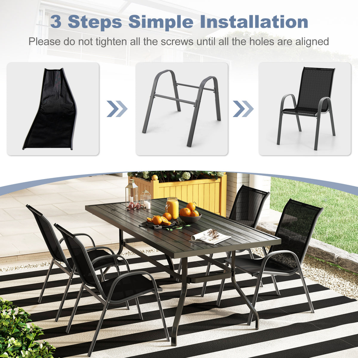 Set of 2 Stackable Patio Dining Chairs Set with Armrest