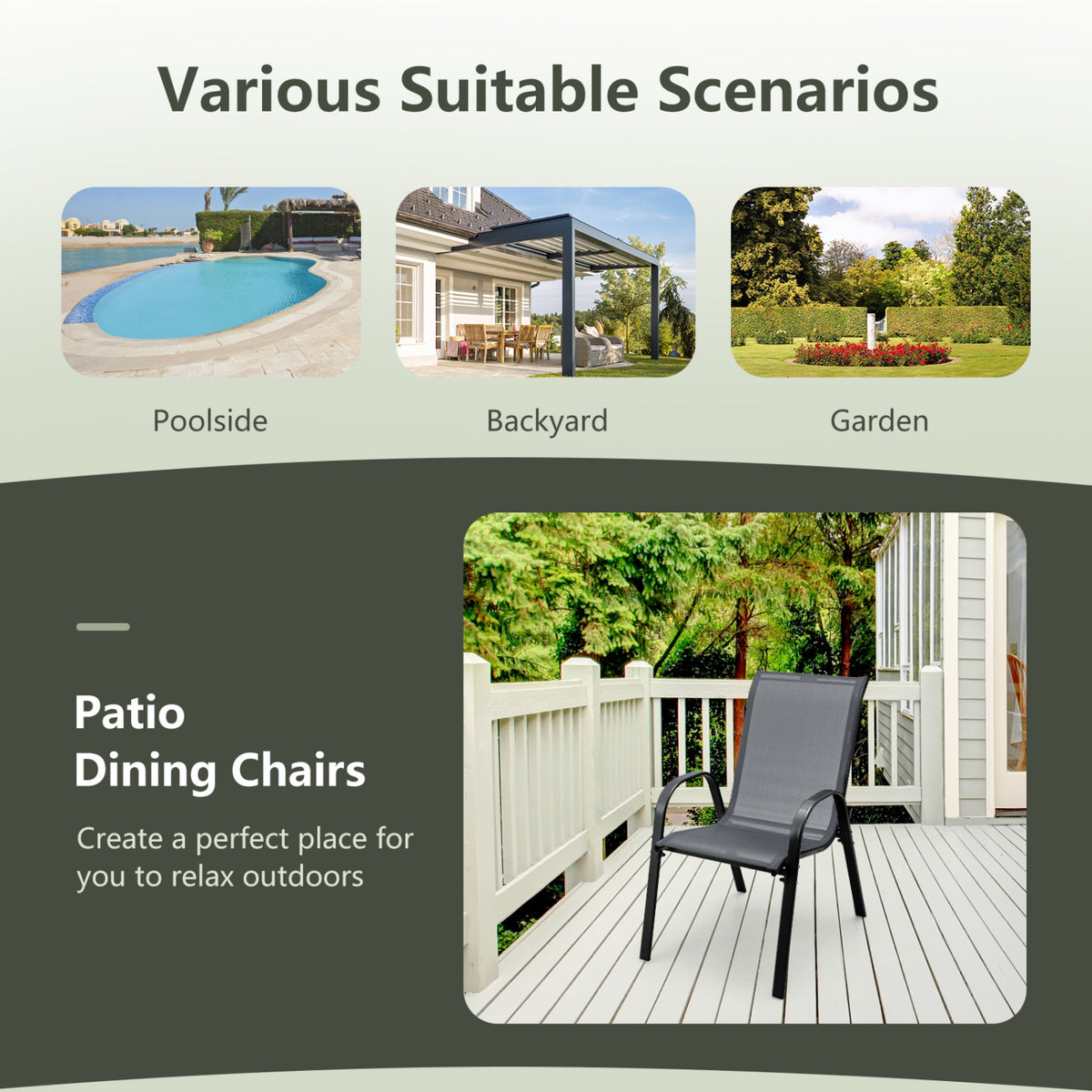 Set of 2 Stackable Patio Dining Chairs Set with Armrest
