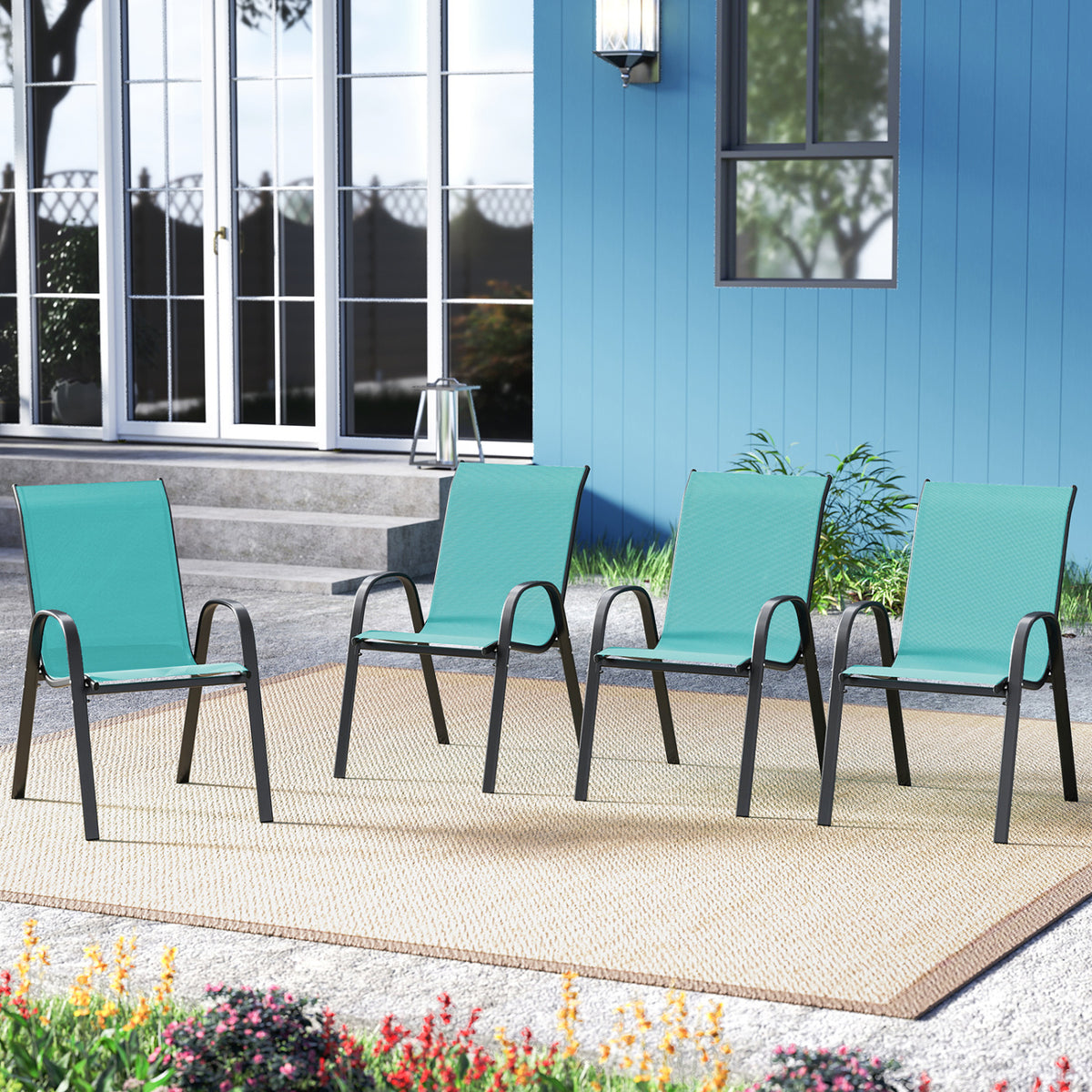 Set of 2 Stackable Patio Dining Chairs Set with Armrest