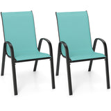 Set of 2 Stackable Patio Dining Chairs Set with Armrest