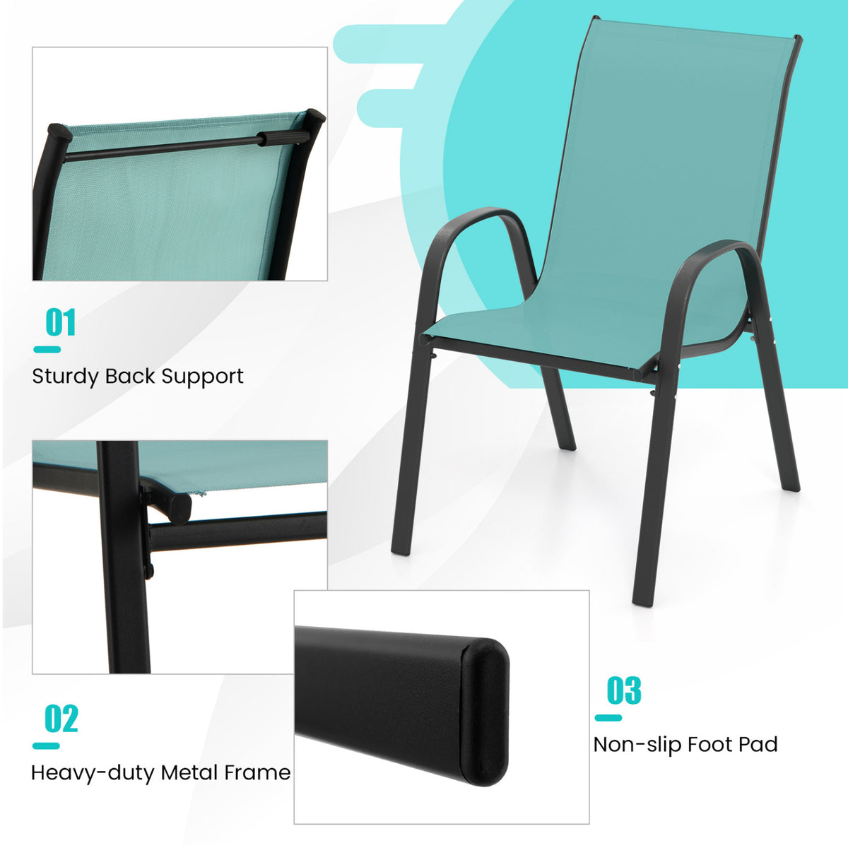 Set of 2 Stackable Patio Dining Chairs Set with Armrest