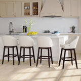 Set of 2 Swivel Bar Stools with Rubber Wood Legs and Padded Back