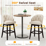 Set of 2 Swivel Bar Stools with Rubber Wood Legs and Padded Back