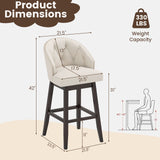 Set of 2 Swivel Bar Stools with Rubber Wood Legs and Padded Back