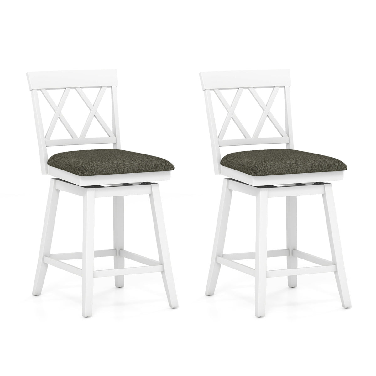 Set of 2 Swivel Bar Stools Counter Height Barstools with Backrest Upholstered Seat Cushion-24/Cushion-29 inches/Inches