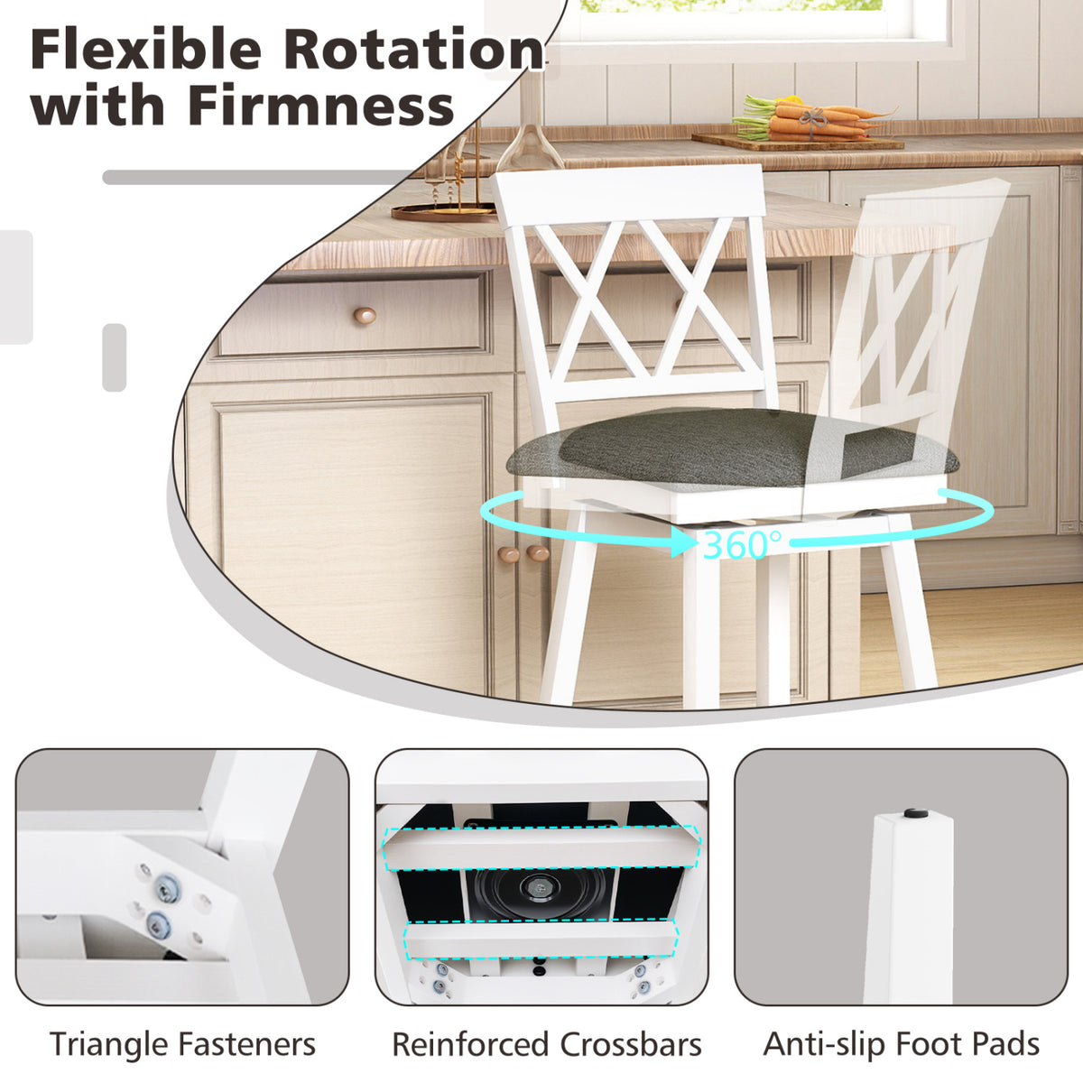 Set of 2 Swivel Bar Stools Counter Height Barstools with Backrest Upholstered Seat Cushion-24/Cushion-29 inches/Inches