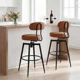Set of 2 Swivel Barstools Faux Leather with Upholstered Seat and Back