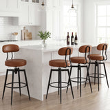 Set of 2 Swivel Barstools Faux Leather with Upholstered Seat and Back