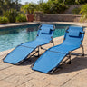 Set of 2 Tanning Chairs with Face Arm Holes Portable with 4-Level Backrest