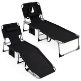 Set of 2 Tanning Chair Portable Chaise Lounge Chair with 4-Position Adjustable Backrest
