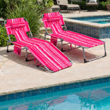 Set of 2 Tanning Chair Portable Chaise Lounge Chair with 4-Position Adjustable Backrest