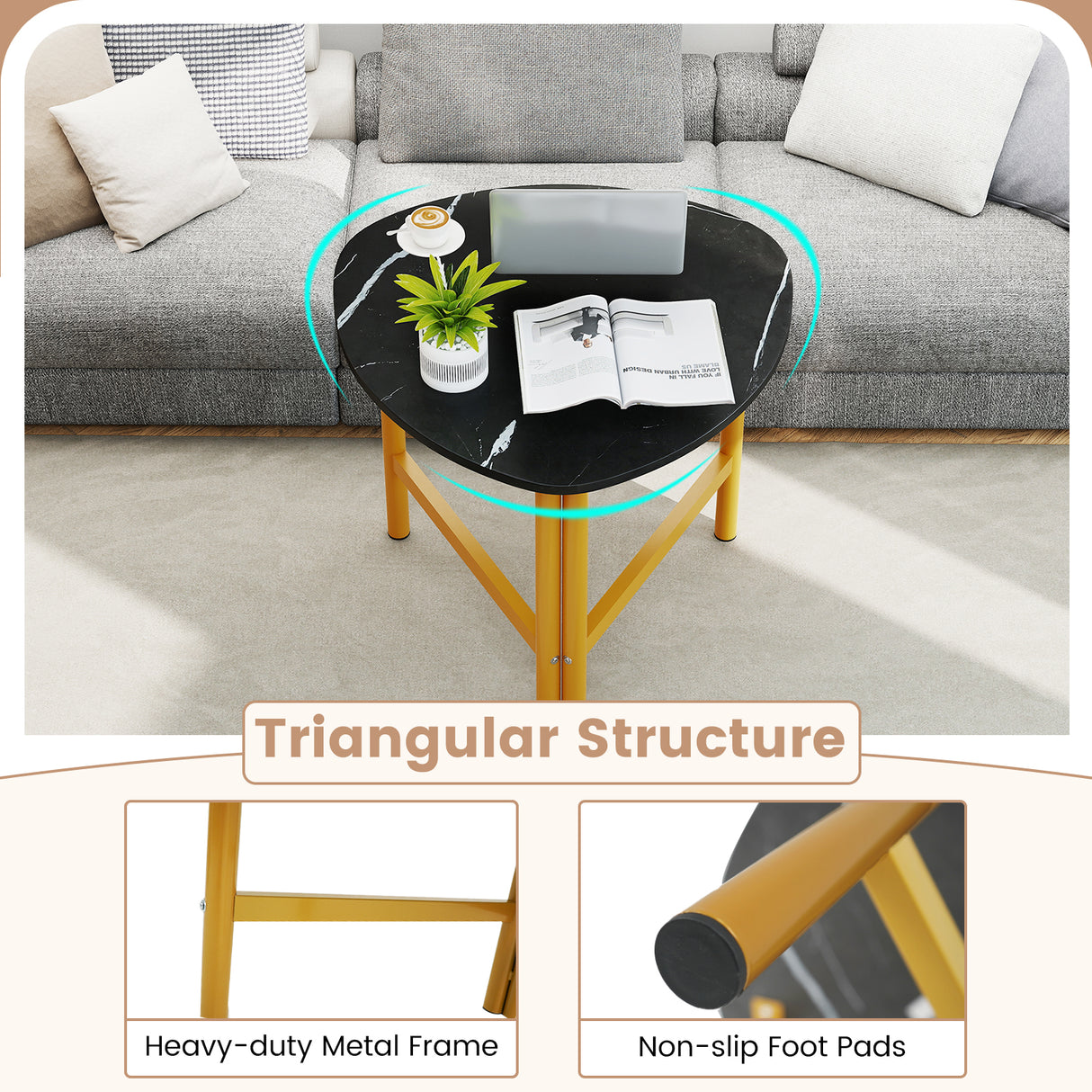 Set of 2 Triangle Coffee Table Oval with Metal Legs