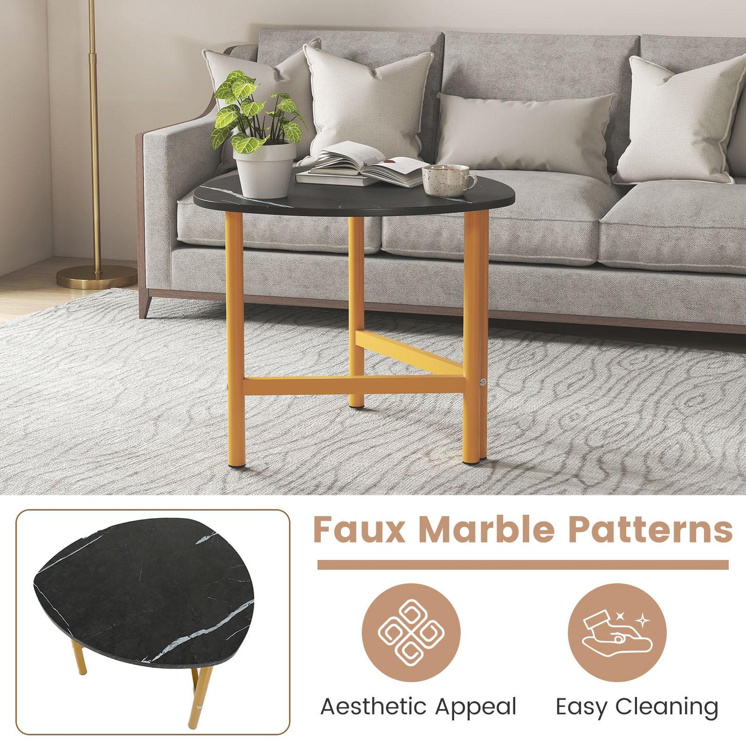 Set of 2 Triangle Coffee Table Oval with Metal Legs