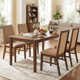 Set of 2 Upholstered Dining Chairs with Solid Rubber Wood Legs-Brown