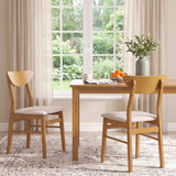 Set of 2 Upholstered Dining Chairs with Curved Backrest and Rubber Wood Frame