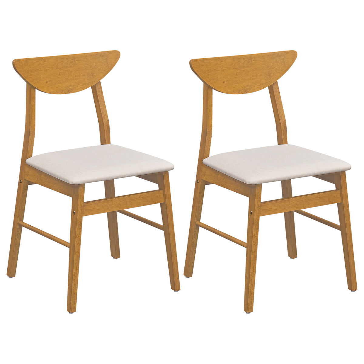 Set of 2 Upholstered Dining Chairs with Curved Backrest and Rubber Wood Frame