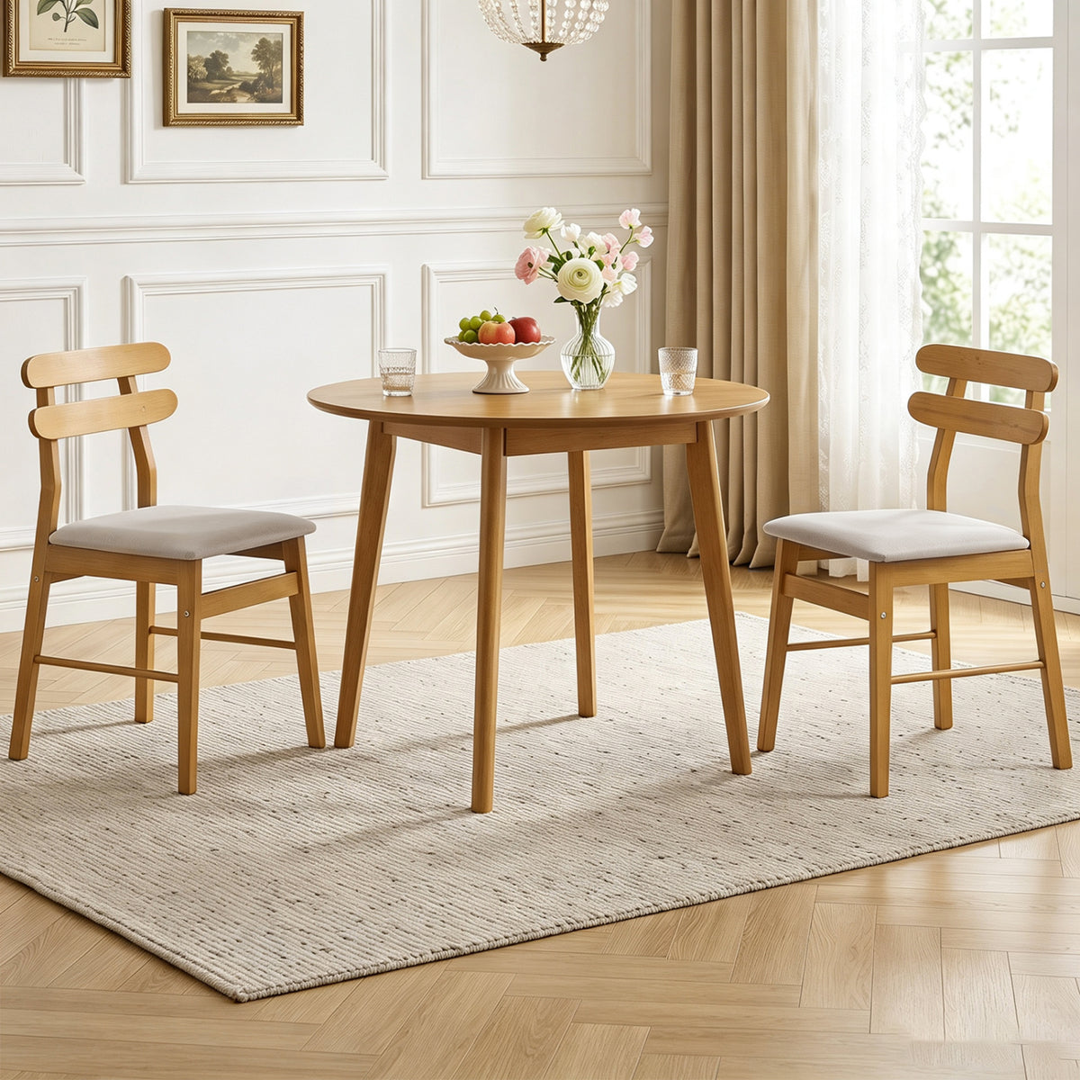 Set of 2 Upholstered Dining Chairs with Padded Seat and Solid Wood Legs