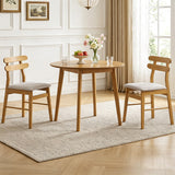 Set of 2 Upholstered Dining Chairs with Padded Seat and Solid Wood Legs