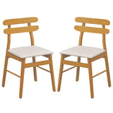 Set of 2 Upholstered Dining Chairs with Padded Seat and Solid Wood Legs