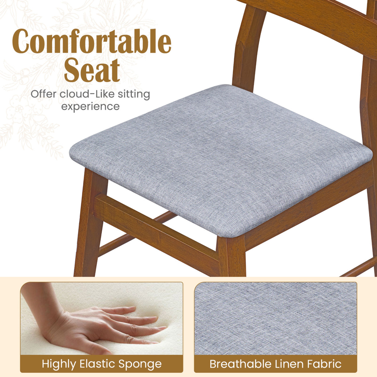 Set of 2 Upholstered Dining Chairs with Padded Seat and Solid Wood Legs