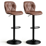 Set of 2 Upholstered Swivel Bar Stools with Adjustable Height and Curved Backs