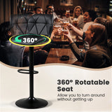 Set of 2 Upholstered Swivel Bar Stools with Adjustable Height and Curved Backs
