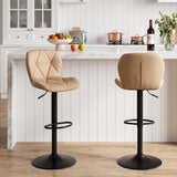 Set of 2 Upholstered Swivel Bar Stools with Adjustable Height and Curved Backs